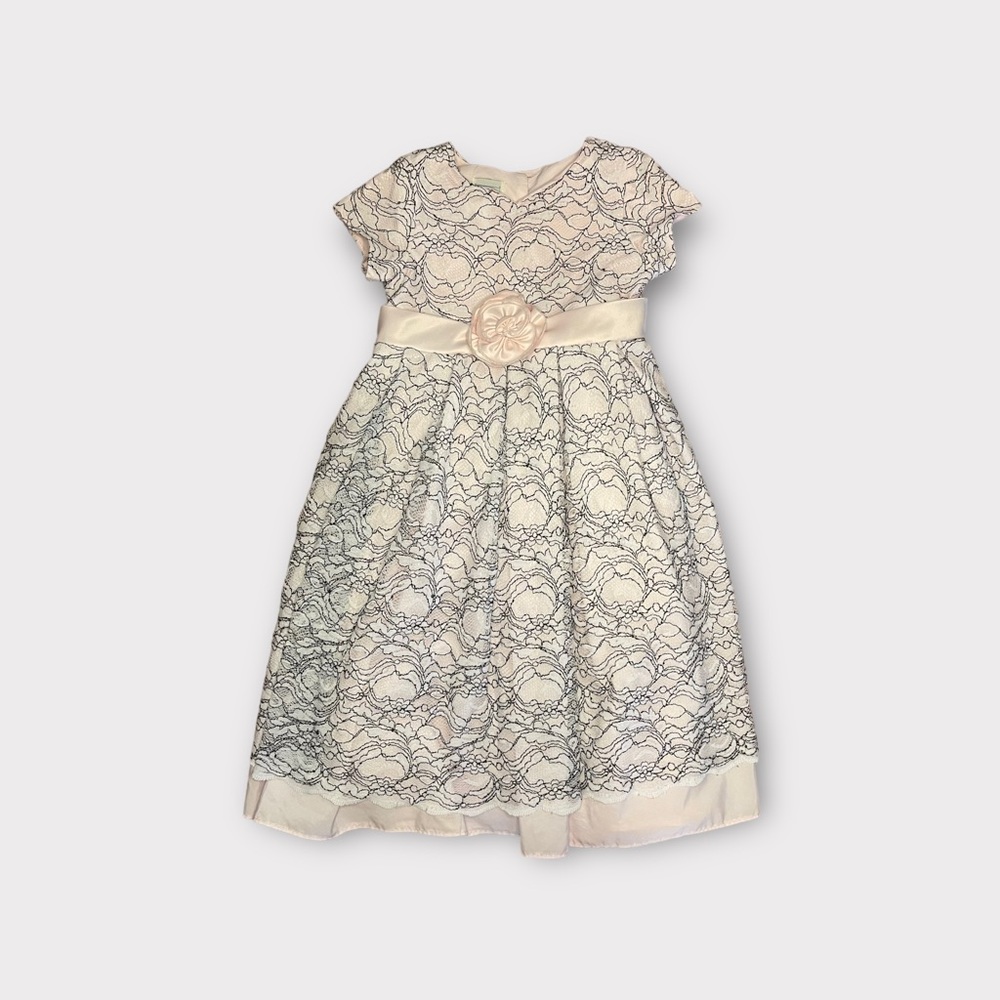 Marmellata Blue Pink Lace Flower Ribbon Dress